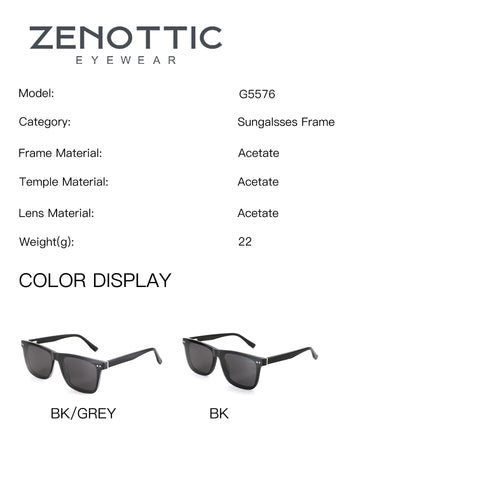 Zenottic G5576 square acetate sunglasses: BK/GREY and BK color options