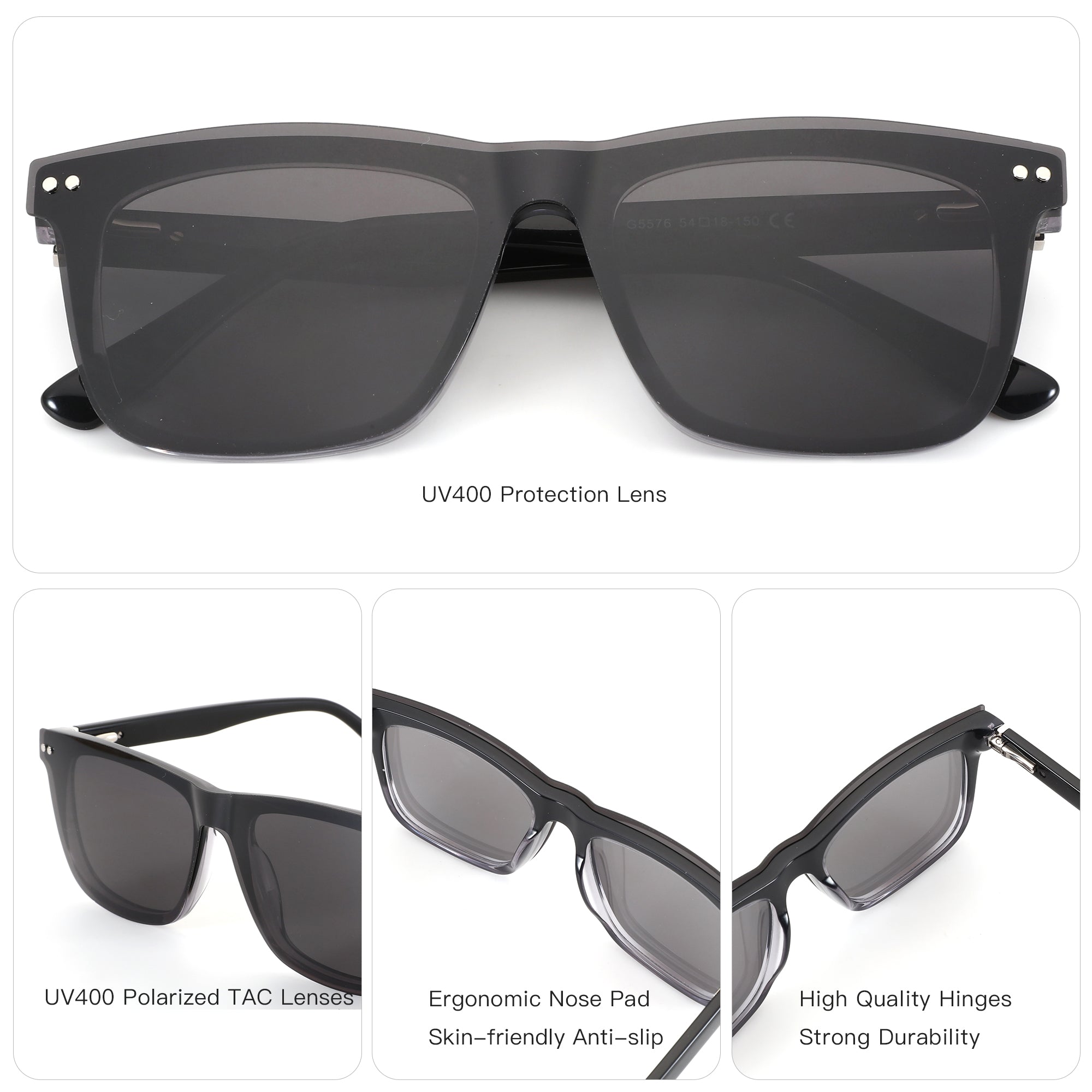 ZENOTTIC Justin G5576 men's square acetate sunglasses with UV400 polarized TAC lenses.