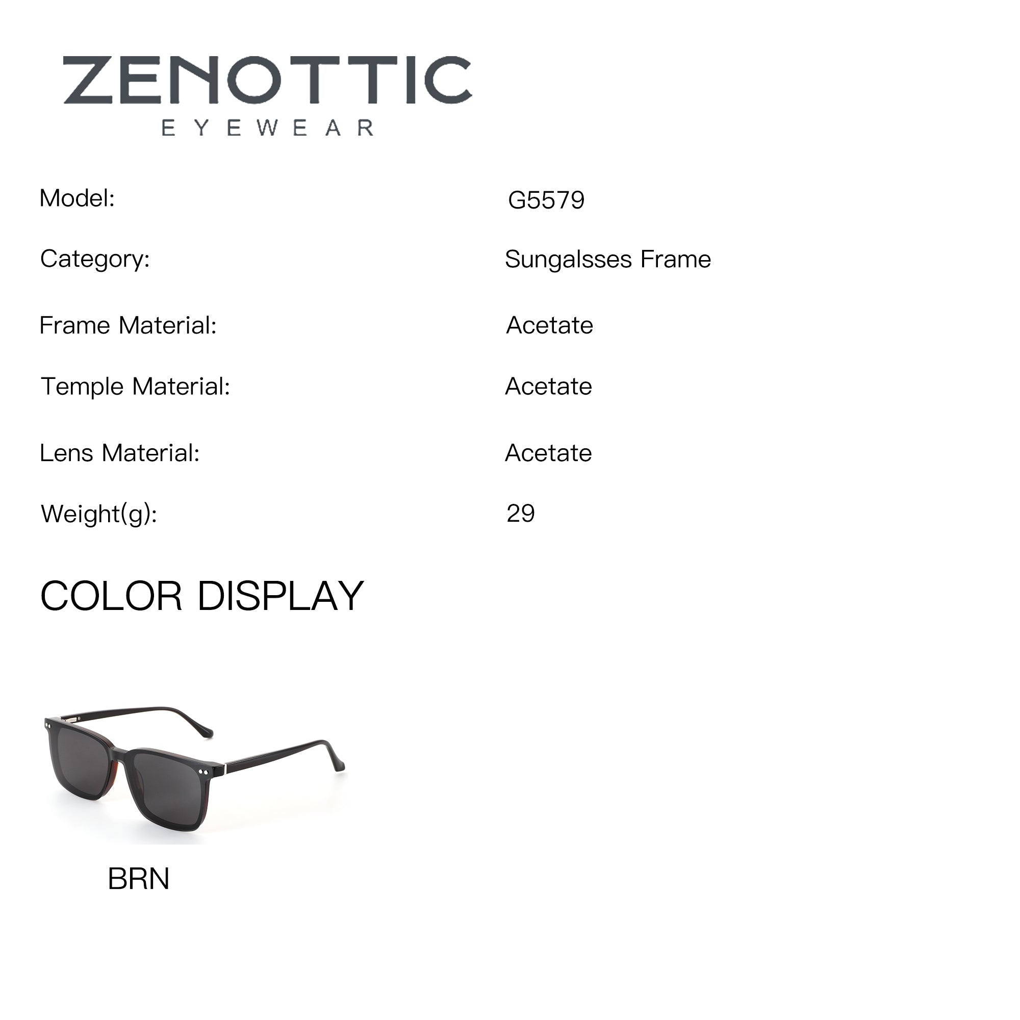 Zenottic Jim men's square sunglasses in brown acetate, model G5579.