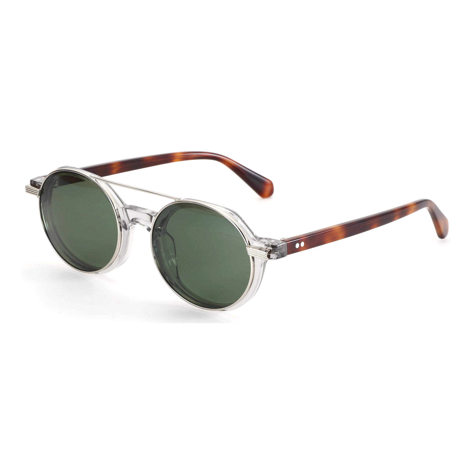 Zenottic Ivan men's prescription round sunglasses, clear acetate frame, tortoiseshell.
