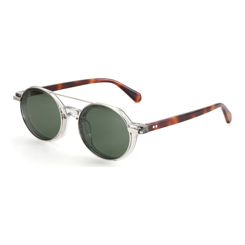 Zenottic Ivan men's prescription round sunglasses, clear acetate frame, tortoiseshell.