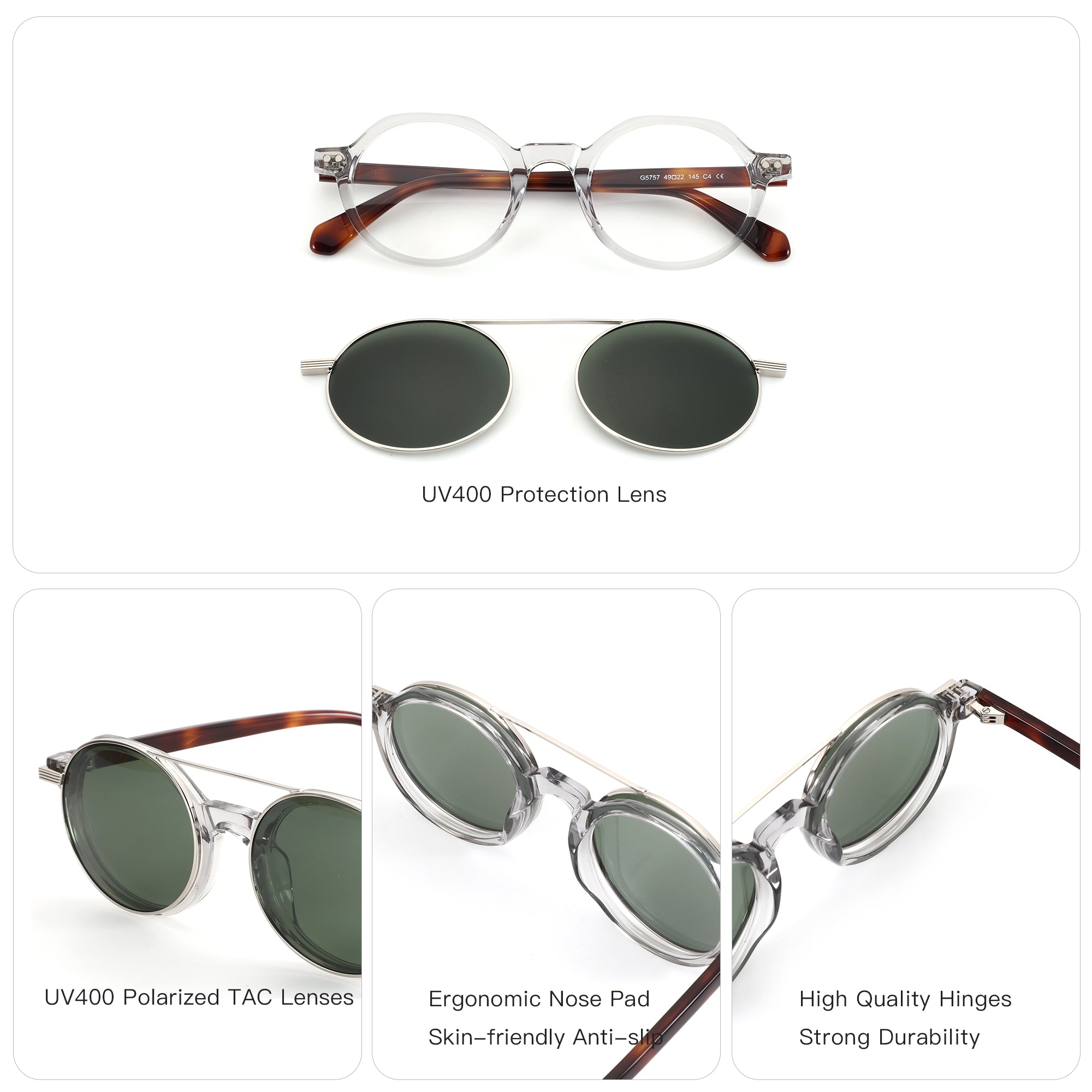 Zenottic Ivan men's round acetate sunglasses with UV400 polarized lenses.