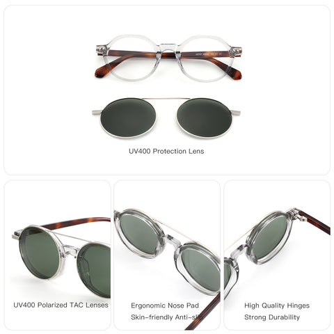 Zenottic Ivan men's round acetate sunglasses with UV400 polarized lenses.