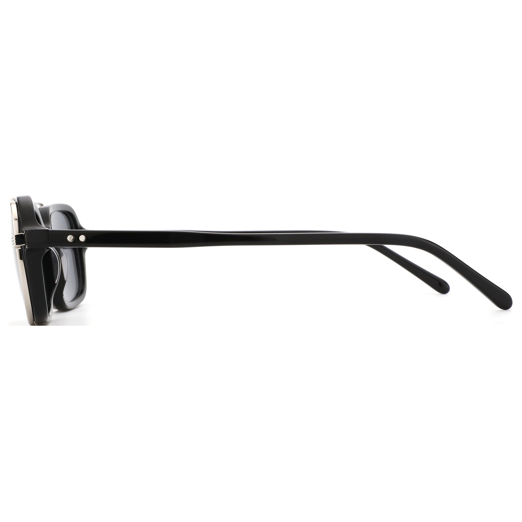 Zenottic Ives black acetate square sunglasses with UV400 protection - side view.