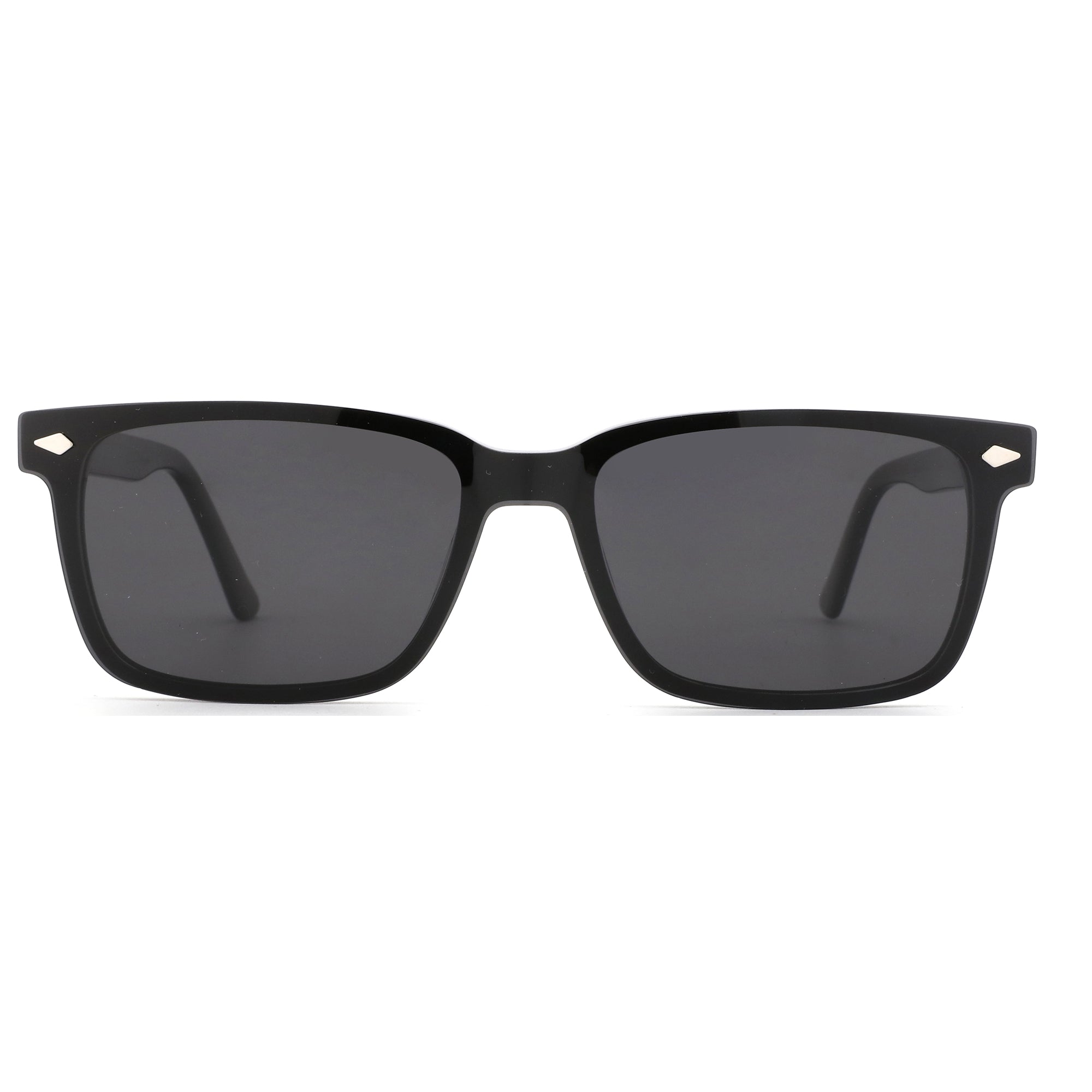 Zenottic Hogan black acetate square sunglasses with dark lenses and diamond corner accents.