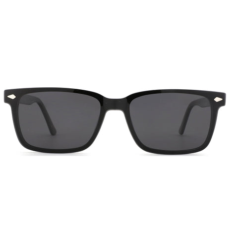 Zenottic Hogan black acetate square sunglasses with dark lenses and diamond corner accents.