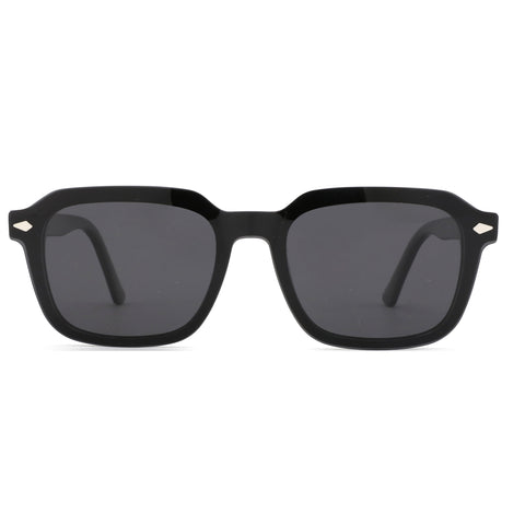 Zenottic Haley men's black geometric acetate sunglasses with polarized lenses.
