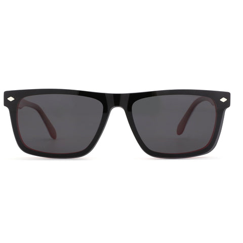Zenottic Gilbert black acetate square prescription sunglasses with dark lenses.