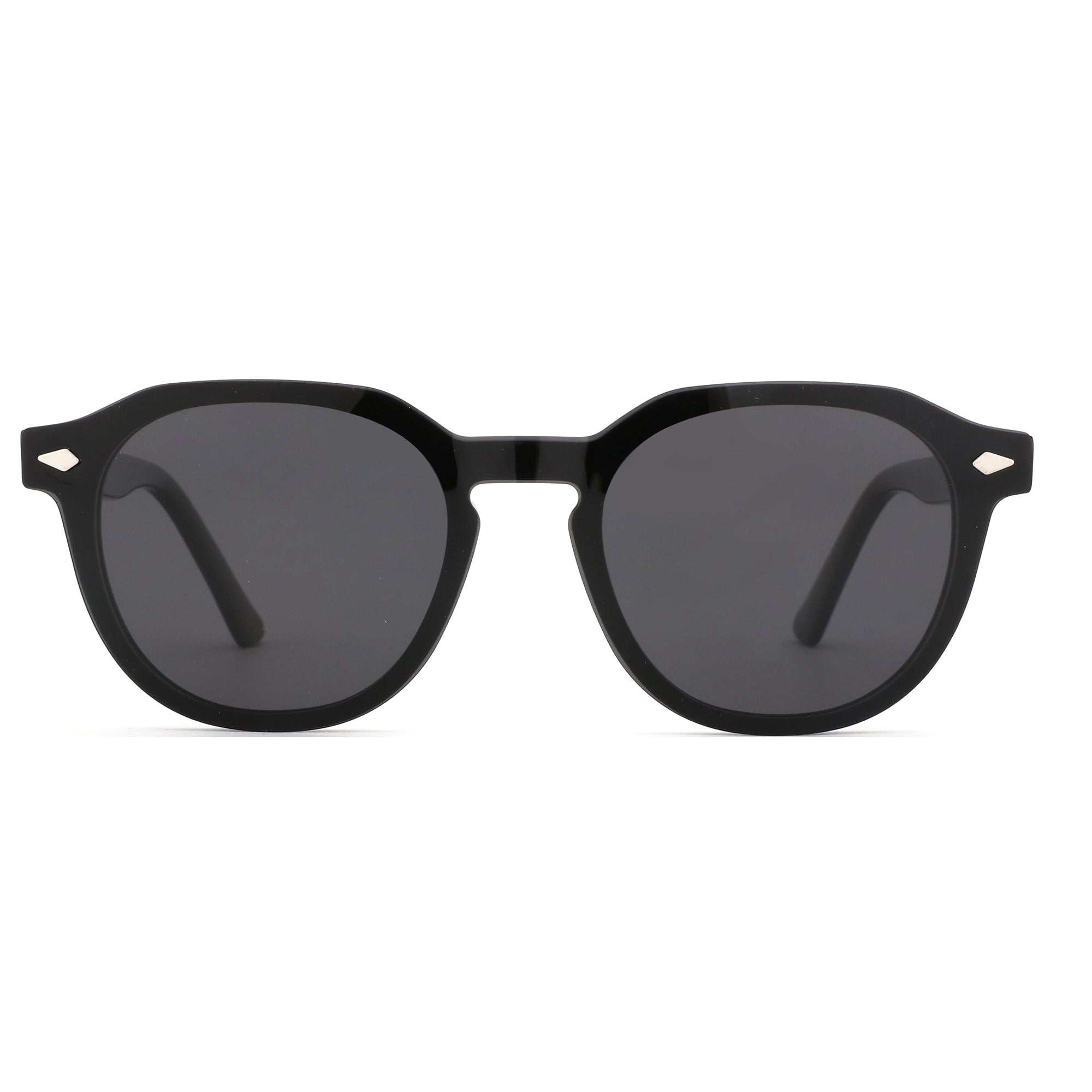 ZENOTTIC Gnomeshgh black acetate geometric sunglasses, round frame, UV protection.