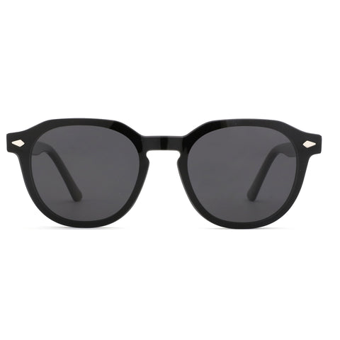 ZENOTTIC Gnomeshgh black acetate geometric sunglasses, round frame, UV protection.