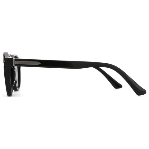 ZENOTTIC Gnomeshgh black acetate geometric sunglasses with silver temple inlay