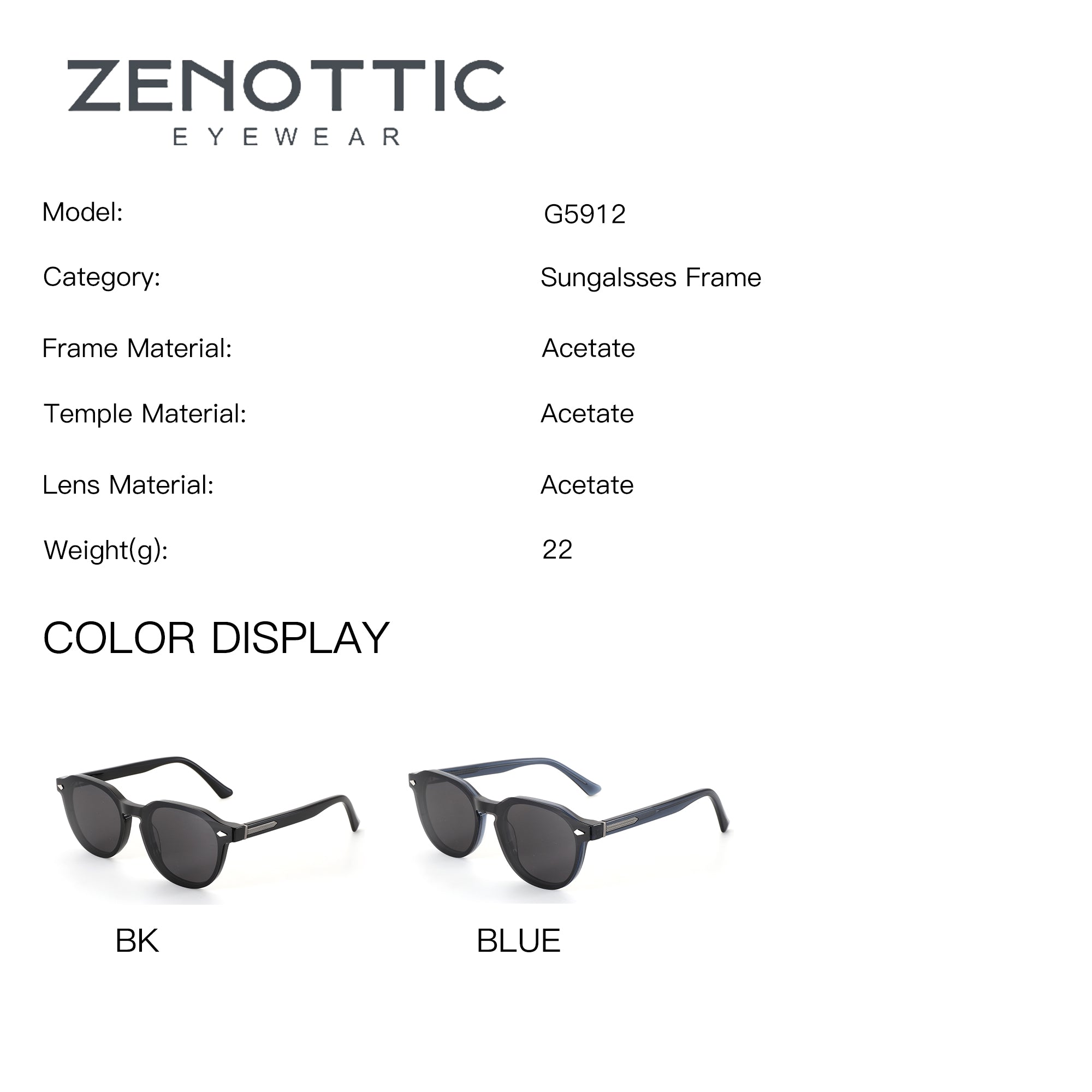 ZENOTTIC G5912 Geometric Acetate Sunglasses - Black and Blue Colors