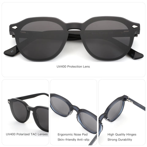 ZENOTTIC Gnomeshgh black acetate geometric sunglasses with UV400 lenses.