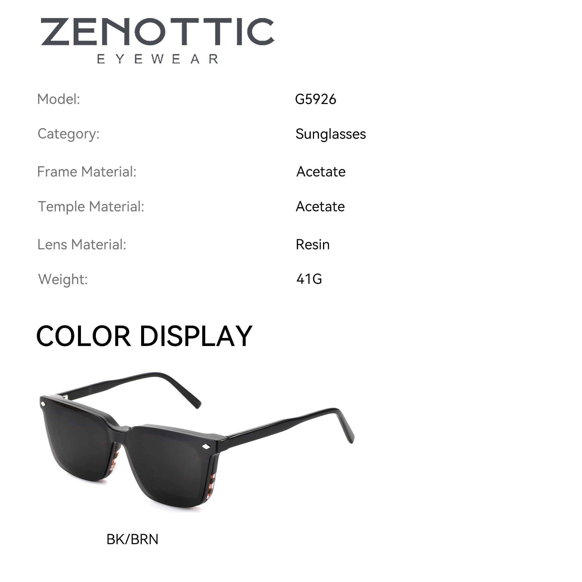 Zenottic Dave black acetate square sunglasses with dark resin lenses and diamond accents. Product page.