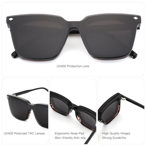 Zenottic Dave black square acetate sunglasses, UV400 lenses, diamond accents. Product details.