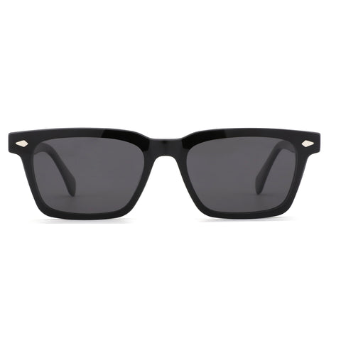 ZENOTTIC George black acetate square sunglasses with diamond accents and dark lenses, men's style.