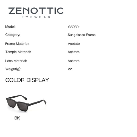 ZENOTTIC G5930 black square acetate frame sunglasses