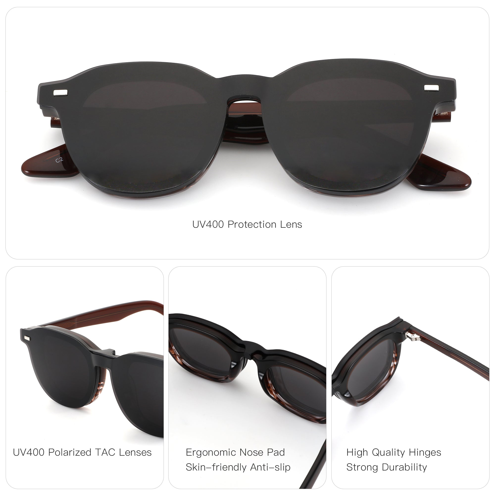 Zenottic Bart men's geometric sunglasses with tortoise shell acetate frame, dark resin lenses, UV400 protection.