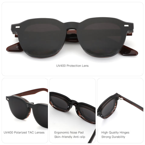 Zenottic Bart men's geometric sunglasses with tortoise shell acetate frame, dark resin lenses, UV400 protection.