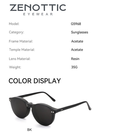 Zenottic G5968 black acetate round sunglasses with resin lenses