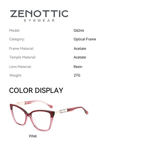 Zenottic G5532 Optical Frame eyeglasses in pink acetate, fashion eyewear, Resin lens