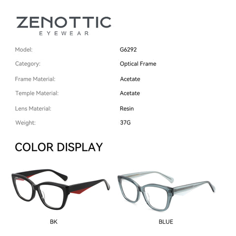 Zenottic G6292 eyeglasses: acetate frames in black and blue, prescription eyewear, resin lenses