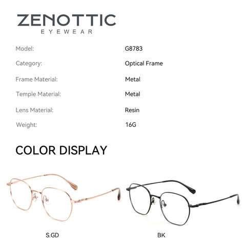 Zenottic Duke eyeglasses, metal frame, resin lenses, available in rose gold and black, model G8783