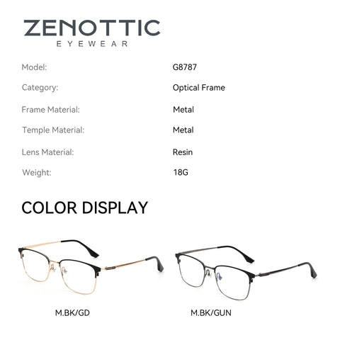 Zenottic Eyeglasses G8787 - Metal Optical Frame with color display