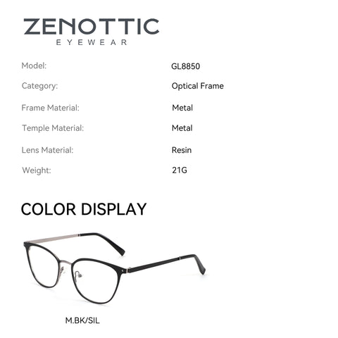 Zenottic Maya optical eyeglasses in black and silver metal frame. Model GL8850.