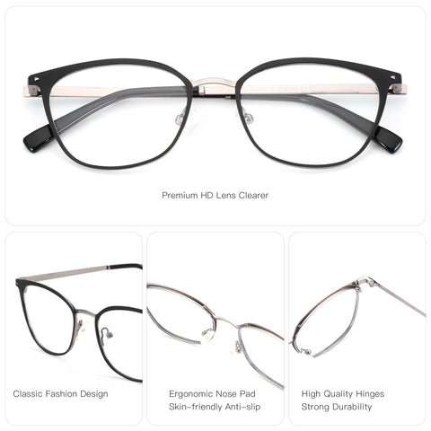 Zenottic Maya black & silver eyeglasses with clear lenses. Features: classic design, ergonomic nose pads, durable hinges.