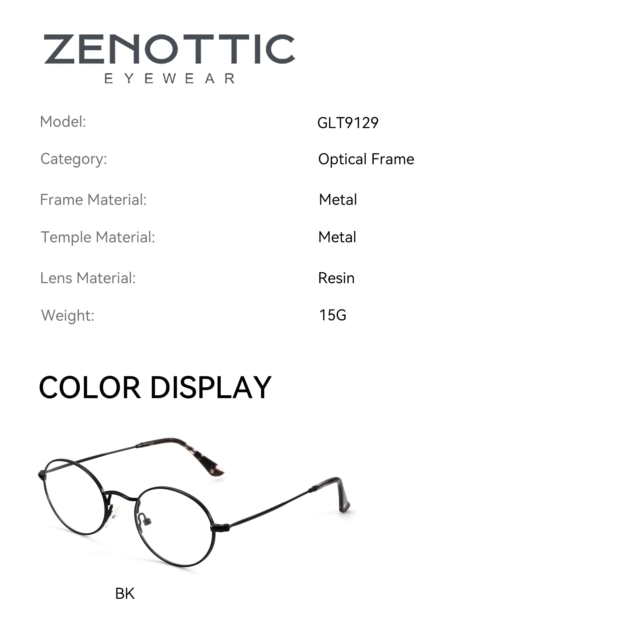 Zenottic Damon black metal round optical eyeglasses with resin lenses