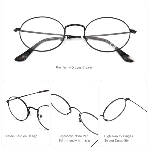 Zenottic Damon round metal eyeglasses with clear lenses, tortoiseshell arms, and ergonomic nose pads.