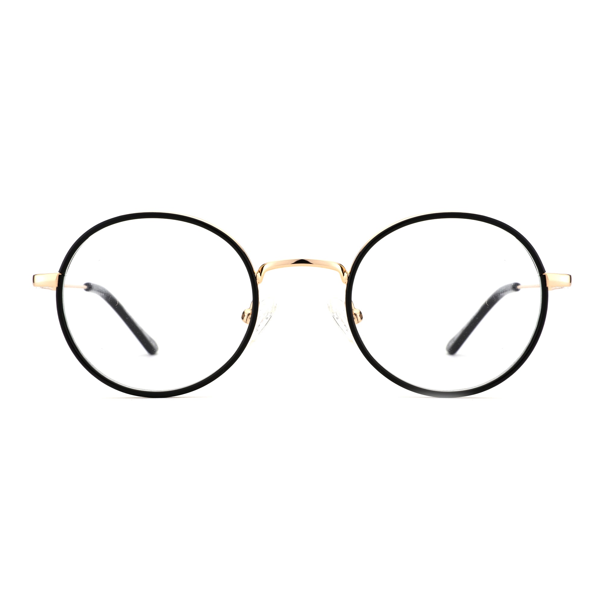 Zenottic Wendell eyeglasses with round black metal frames and gold bridge detail