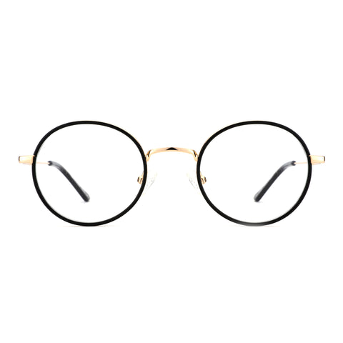 Zenottic Wendell eyeglasses with round black metal frames and gold bridge detail