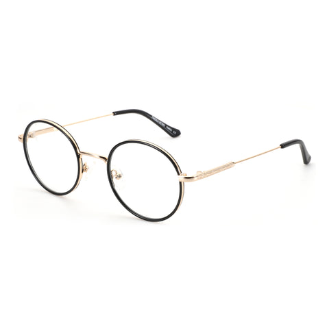 French Retro round eyeglasses with black and gold metal frames