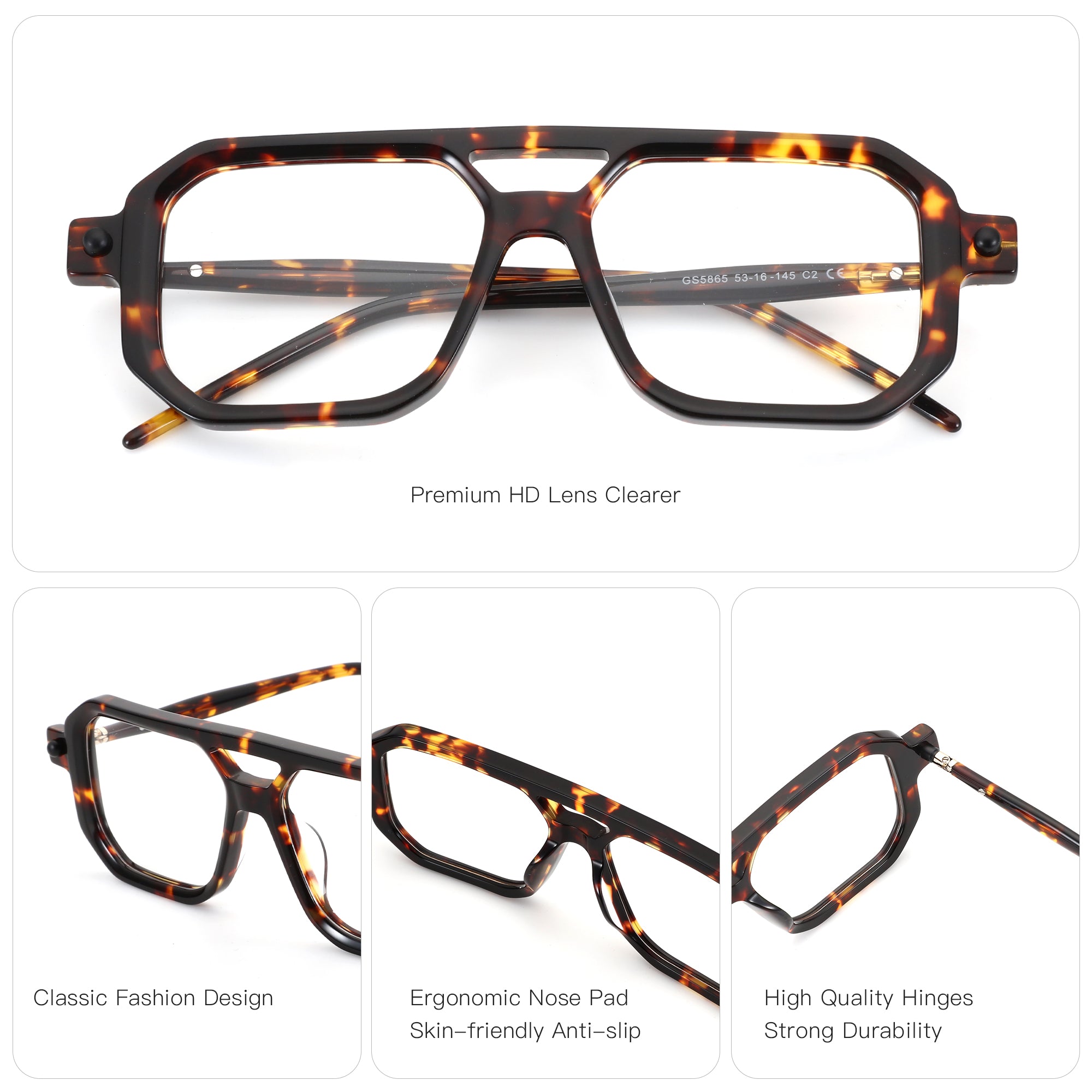 Zenottic Reed tortoise shell acetate aviator eyeglasses. Features classic design, ergonomic nose pad, and durable hinges.