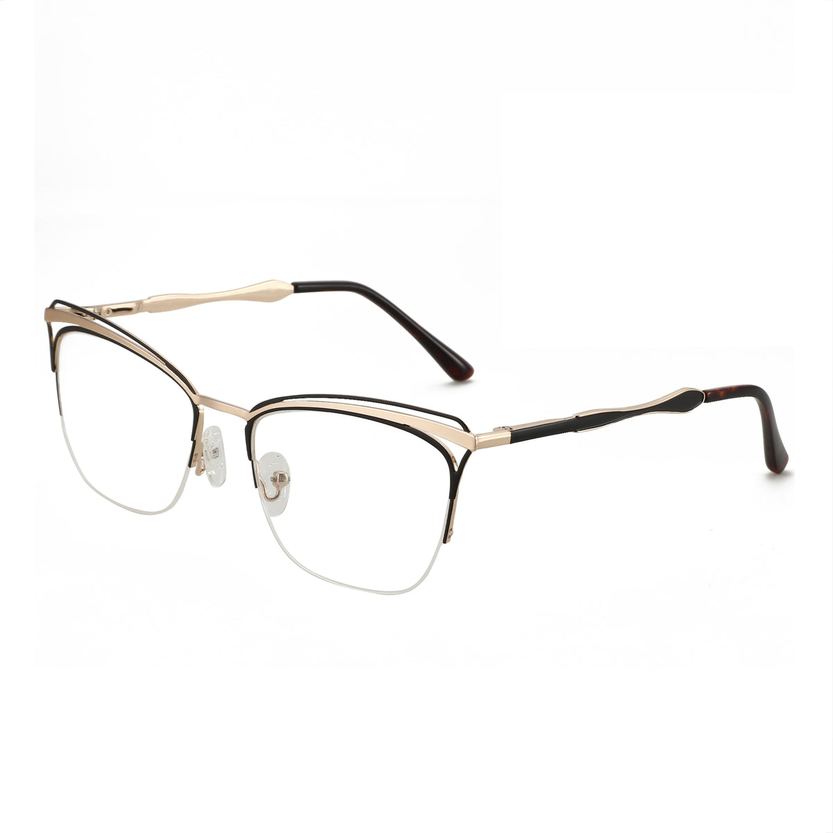 Zenottic Blazhe cat-eye eyeglasses with gold metal frame and black accents
