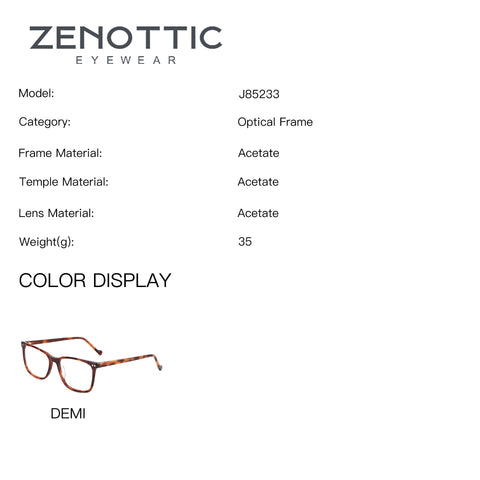 ZENOTTIC Clarence J85233 eyeglasses, demi acetate tortoiseshell square frame.