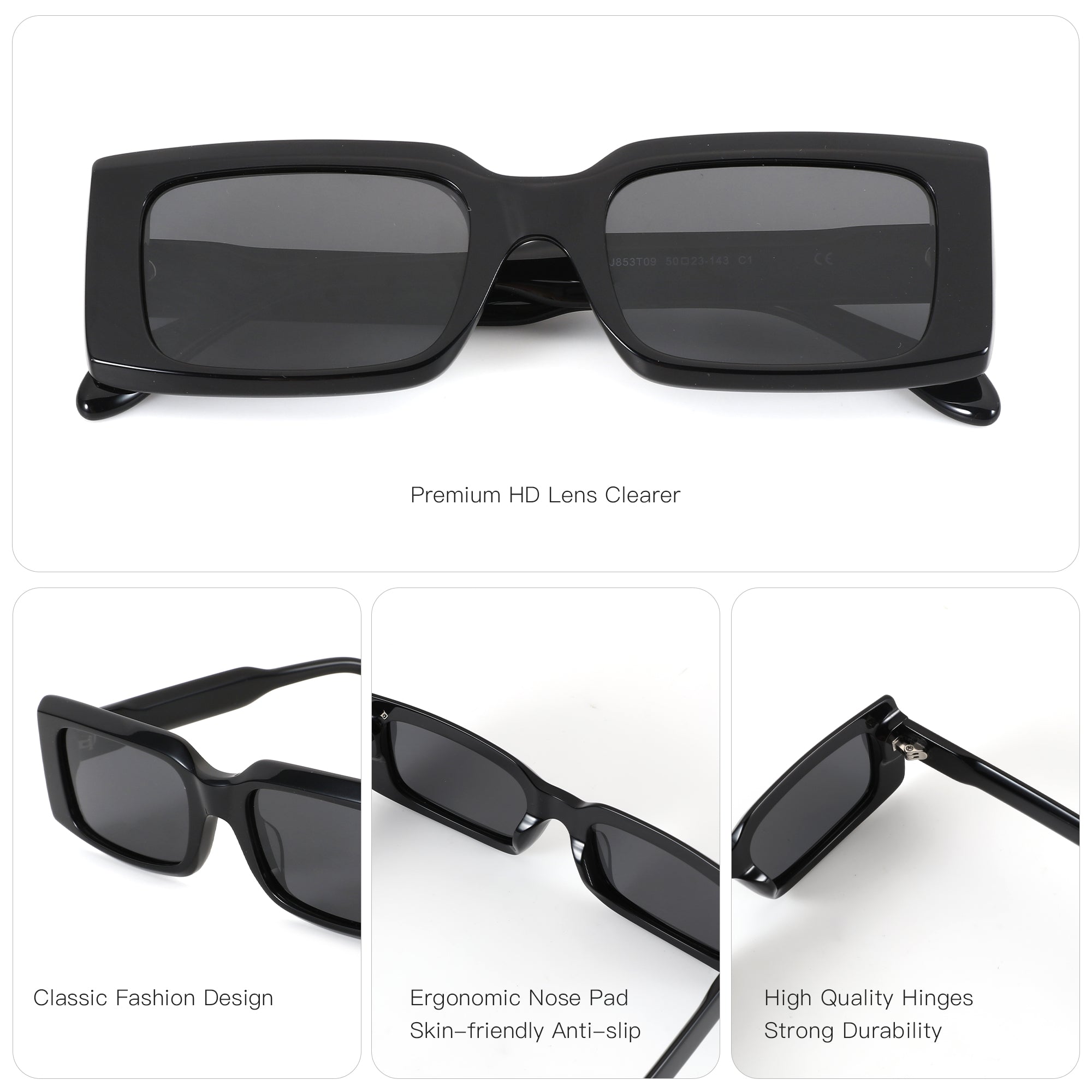 Zenottic Sheila black acetate square sunglasses with tinted lenses.