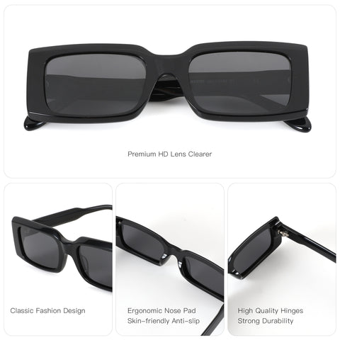 Zenottic Sheila black acetate square sunglasses with tinted lenses.