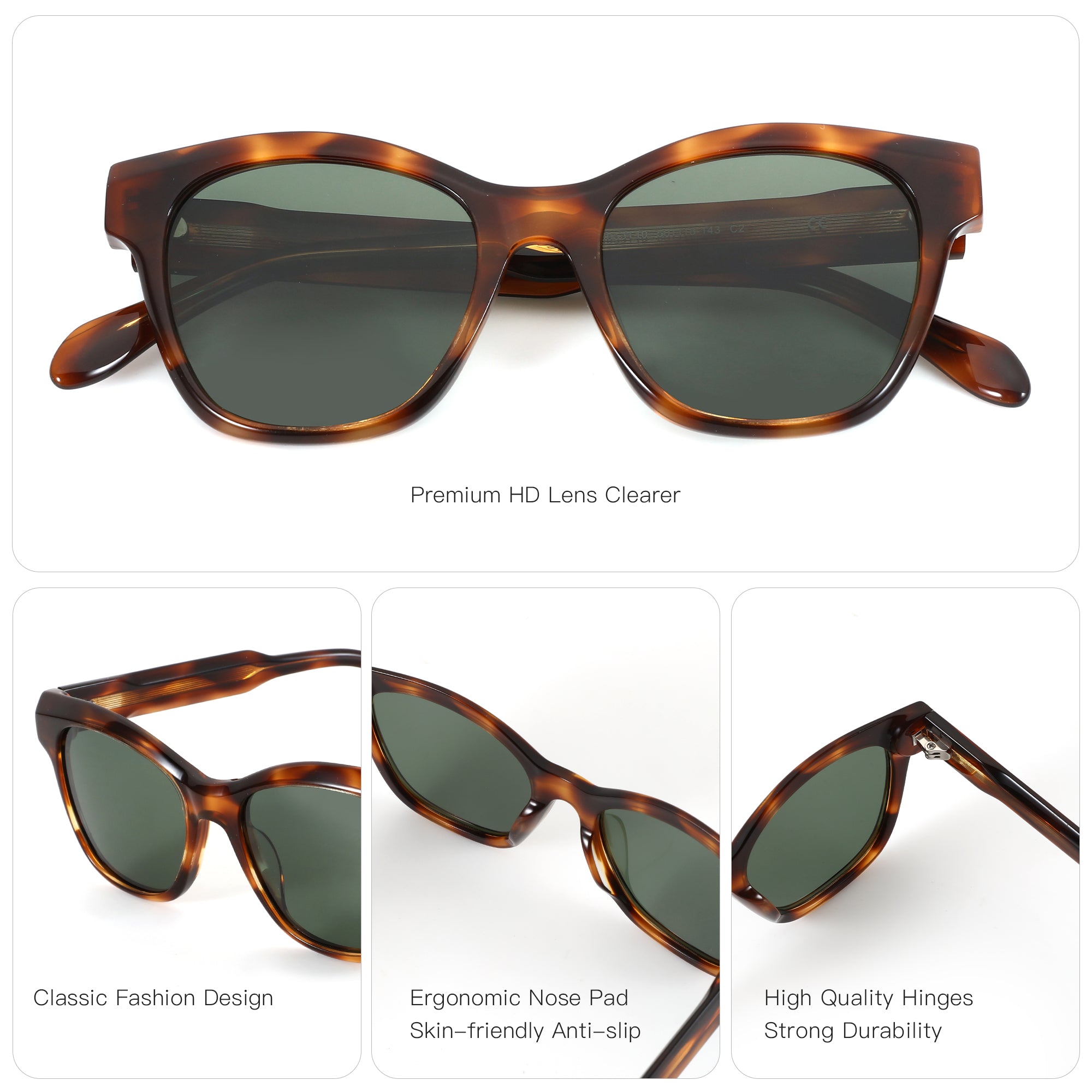 Zenottic Polly tortoise shell sunglasses with classic design, ergonomic nose pads, and durable hinges.