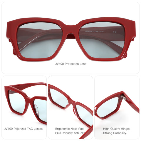 Red Zenottic Marigold women's square sunglasses with UV400 polarized TAC lenses and high-quality hinges.