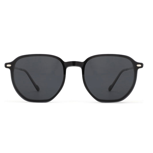 Black geometric acetate polarized sunglasses with dark UV-protection lenses