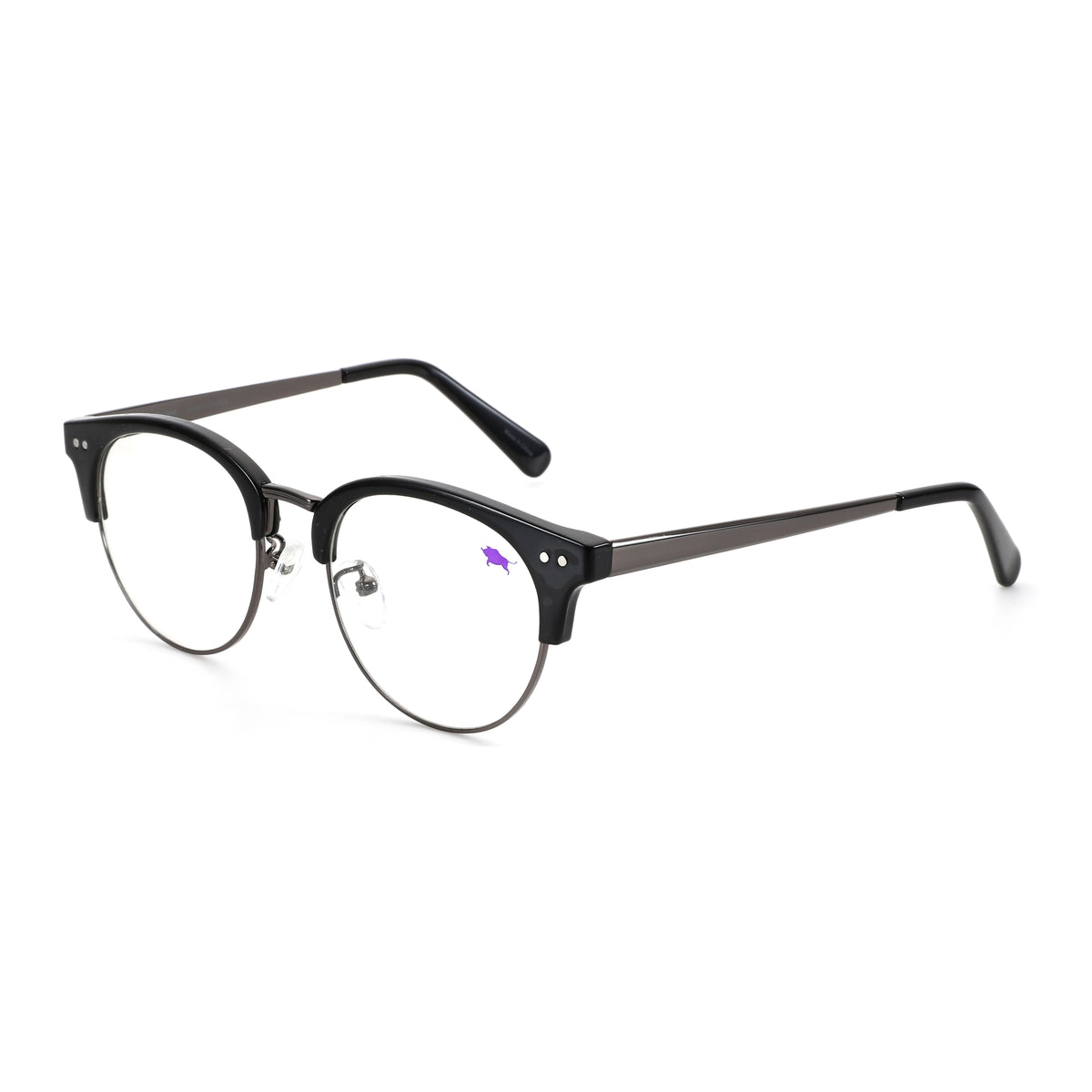 Zenottic Archibald eyeglasses: Black browline and silver rimmed frame with clear lenses