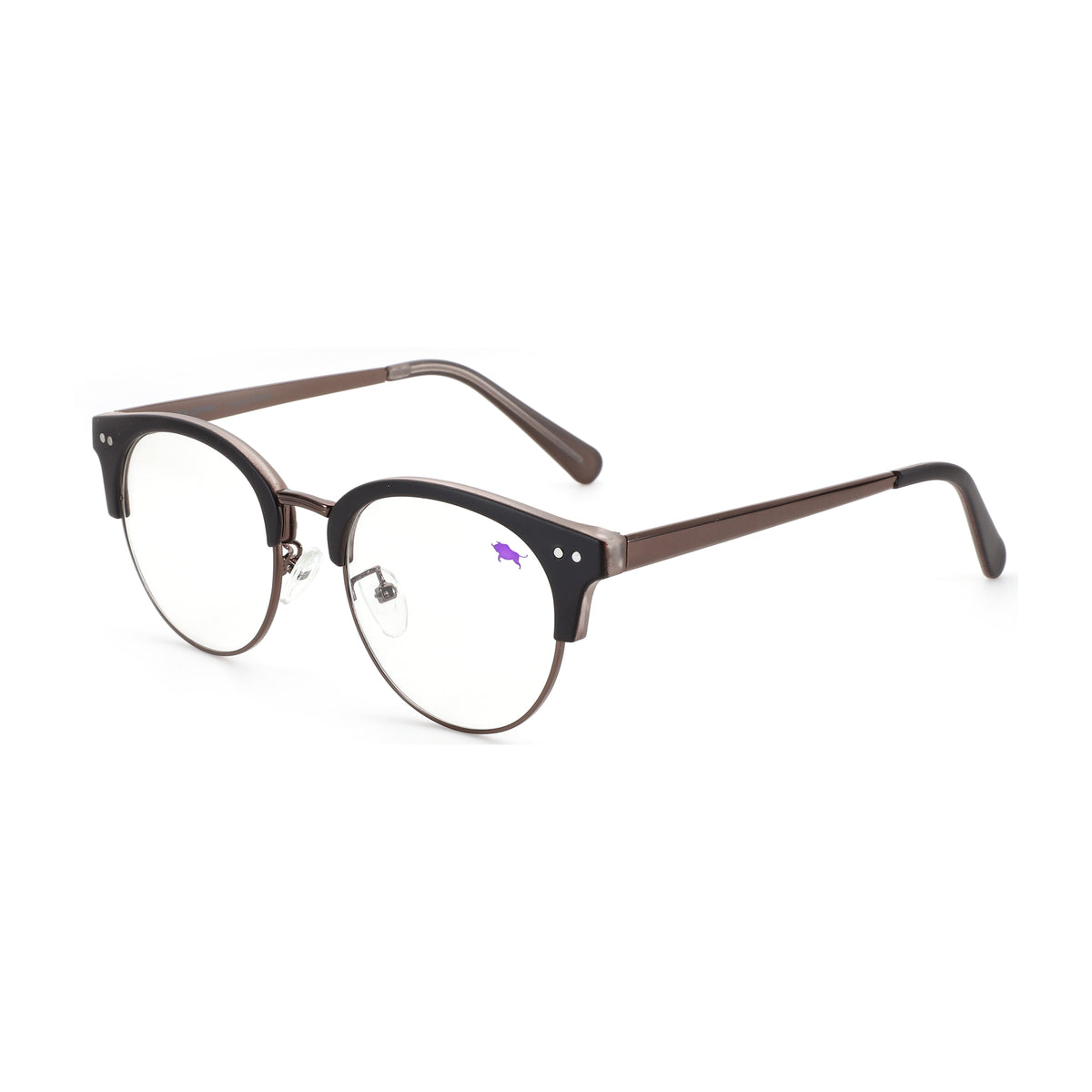Zenottic Archibald eyeglasses with black browline, brown metal frame, clear lenses, and brand logo.