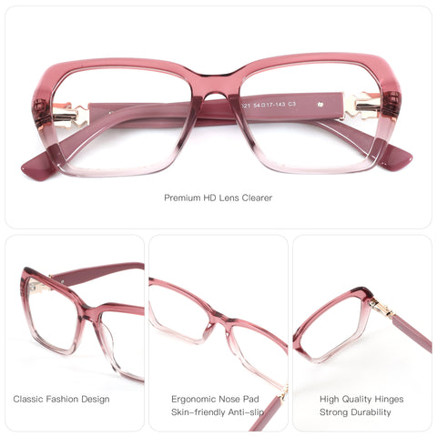 Zenottic Eyeglasses Piper in pink acetate with classic fashion design, ergonomic nose pads, and high-quality hinges.