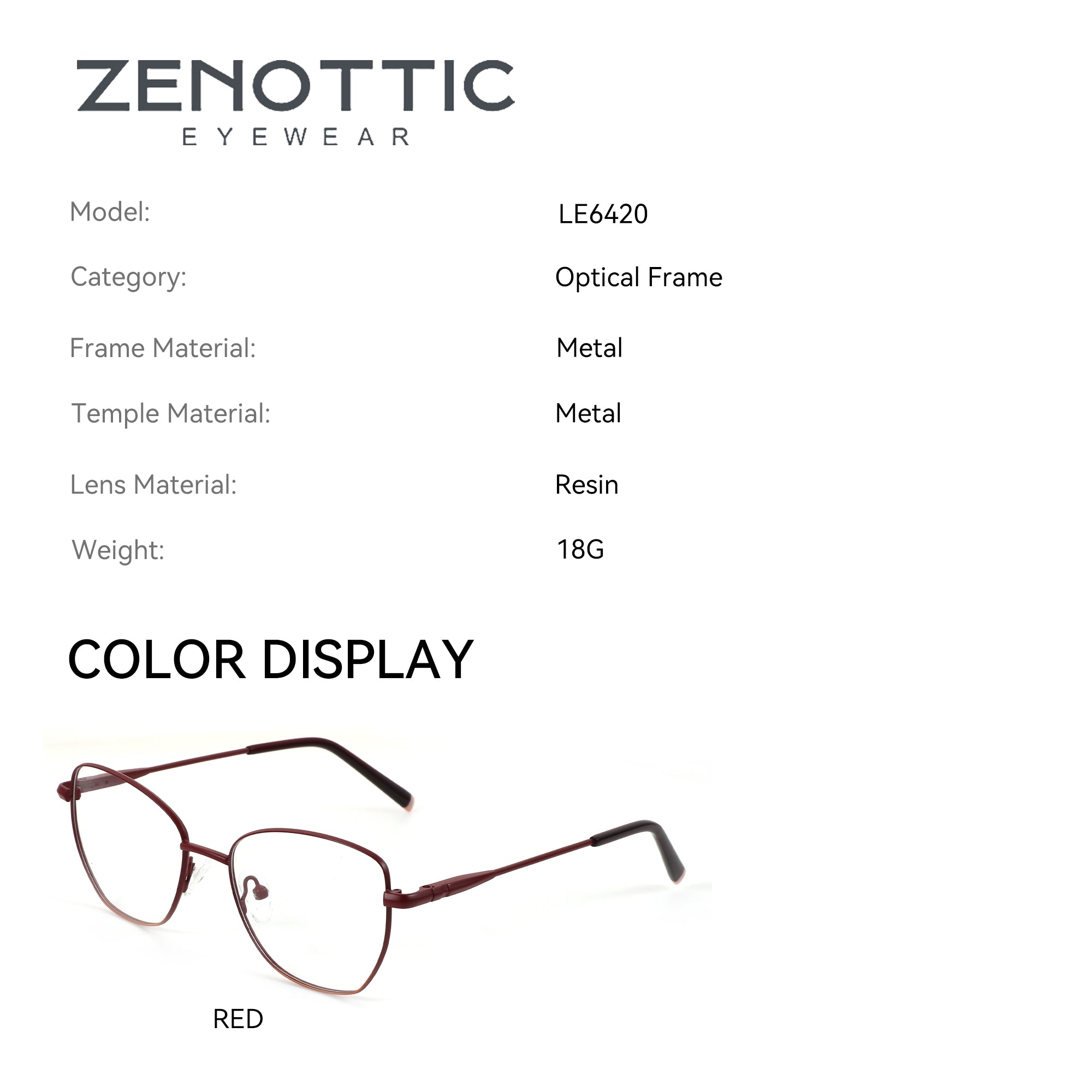Zenottic Honoria red geometric metal eyeglasses frame