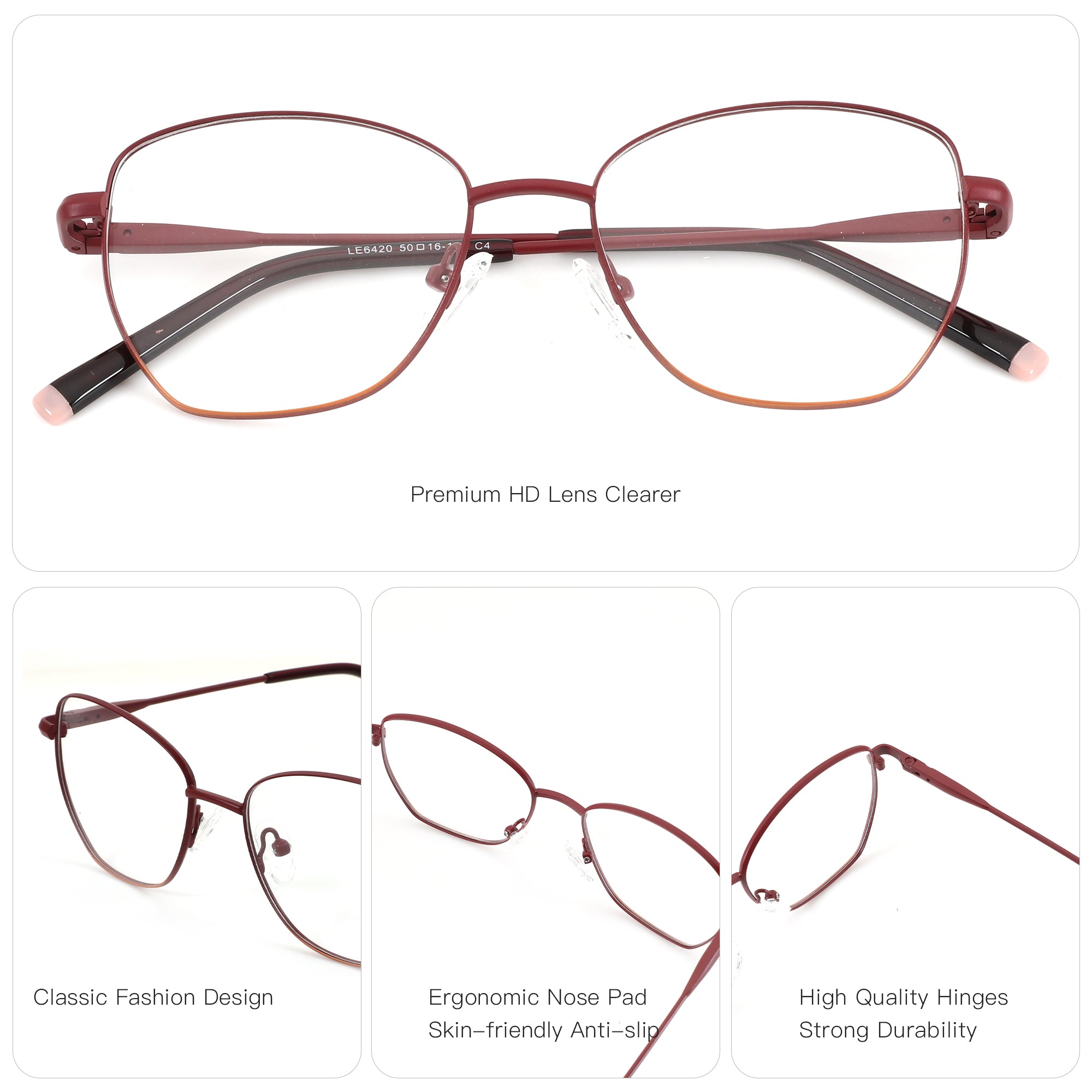 Zenottic Honoria geometric eyeglasses: metal frame, clear lenses, adjustable nose pads, durable hinges, classic style.