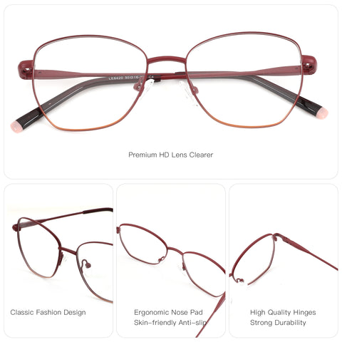 Zenottic Honoria geometric eyeglasses: metal frame, clear lenses, adjustable nose pads, durable hinges, classic style.
