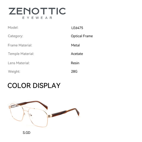 Zenottic Eyeglasses Borg LE6475 in S.GD: gold metal aviator frame with brown acetate temples.